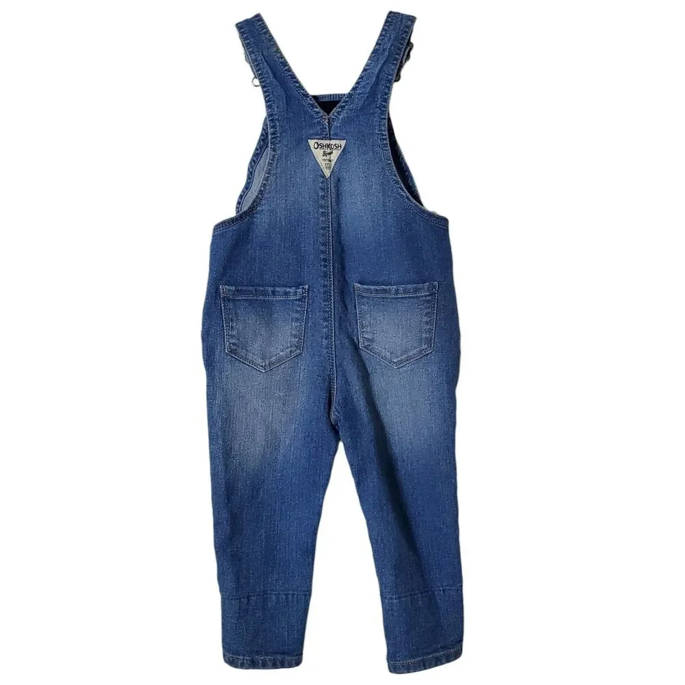 Osh Kosh B Gosh Vestbak Overalls Girls 18m Denim Jean Daisy Ruffle Bib 90s